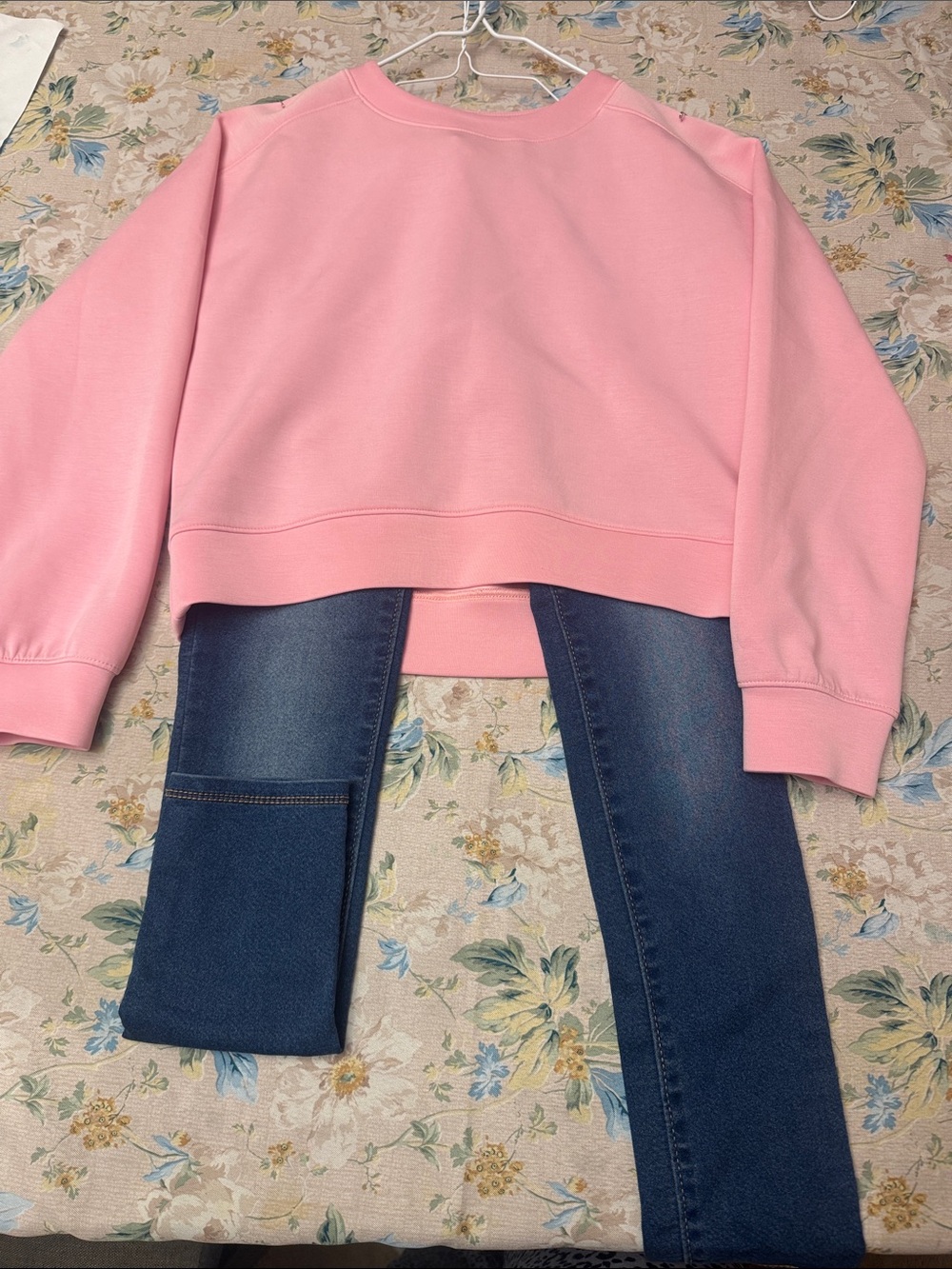 all in motion Pink Cropped Sweatshirt with Dark Blue Jeans Kids Set
